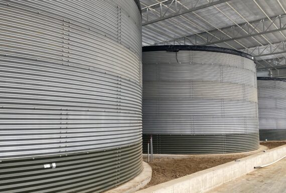 Water tanks inside completed H&A Farms greenhouse