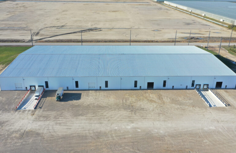 Pre-engineered steel building, aerial photo storage warehouse